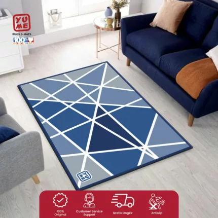 YUME Karpet Lantai / Keset Anti Selip ukuran 100x150 Motif Blue Geometric