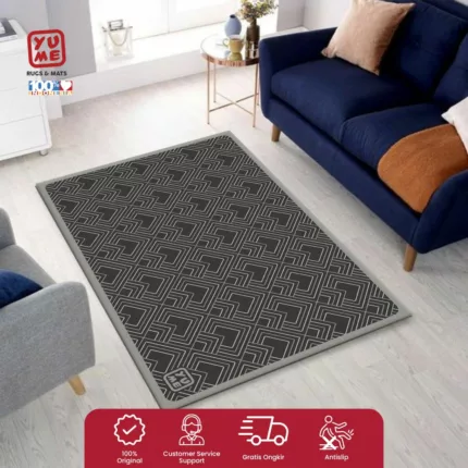 YUME Karpet Lantai / Keset Anti Selip ukuran 100x150 Motif Squares