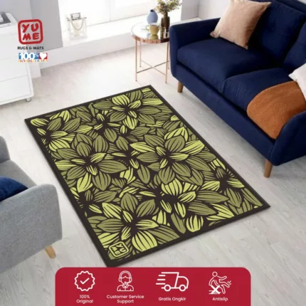 YUME Karpet Lantai / Keset Anti Selip ukuran 100x150 Motif Hosta Green