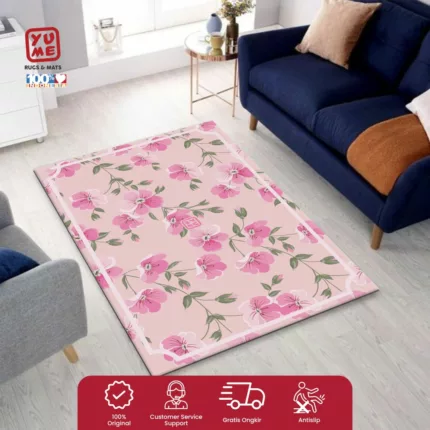 YUME Karpet Lantai / Keset Anti Selip ukuran 100x150 Motif Blooming Pink