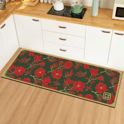 YUME Karpet Lantai / Keset Anti Selip ukuran 50x140 Motif Flowering Red