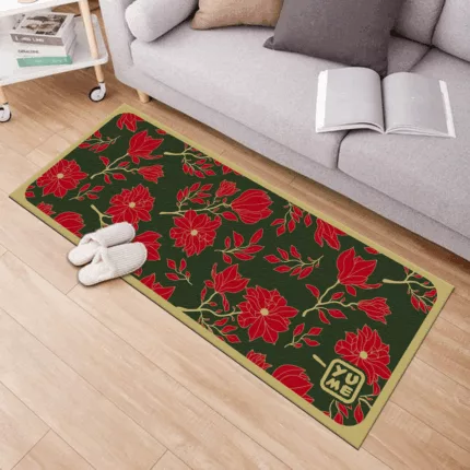 YUME Karpet Lantai / Keset Anti Selip ukuran 50x120 Motif Flowering Red